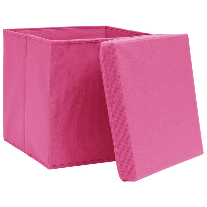 Storage Boxes with Lids Fabric, Pink, 32cm H x 32cm W x 32cm D