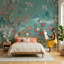 Murale bleu sarcelle avec branches de cerisier en fleurs-1766259575-1766259577