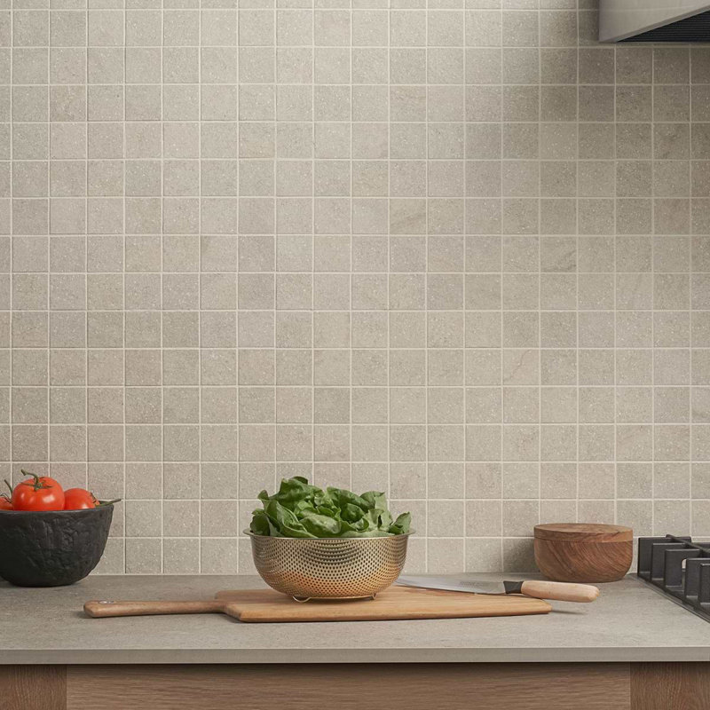 Acadia 12x12 Matte Porcelain Mosaic Tile, Linen White