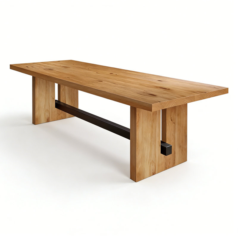 Table de conférence industrielle en bois massif avec 8 chaises de bureau ergonomiques en filet