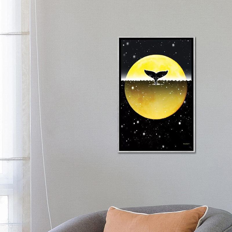 Art du corps de la baleine, H 26 po x l 18 po x P 1,5 po, Toile avec cadre argenté