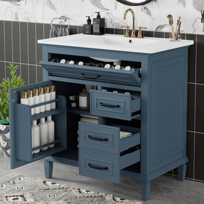 Meuble-lavabo autoportant de 30 po avec comptoir en céramique