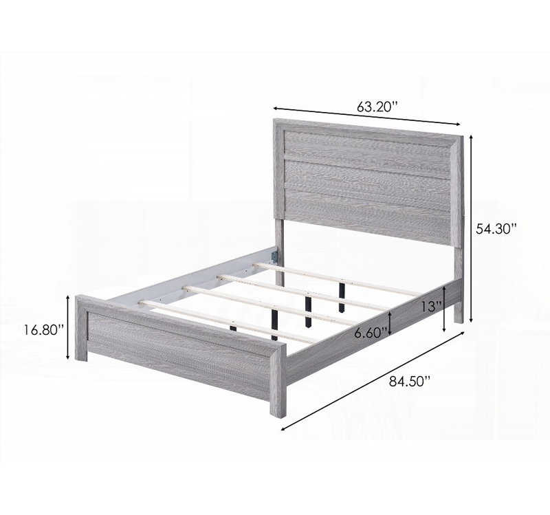 Mobilier de chambre à coucher rustique en bois pour grand lit 1Pc avec finition grise et sans sommier - solide et durable
