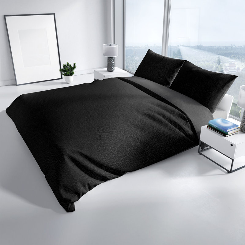 Merly Microfibre Reversible Duvet Cover Set, Black, Single - 1 Pillowcase (80 x 80 cm)
