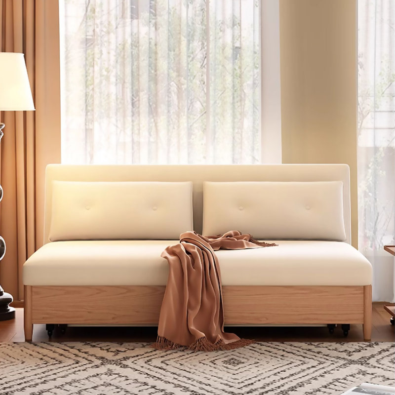 Canapé-lit blanc en tissu givré minimaliste moderne avec coussins, H 33,46 po x l 49,21 po x P 74,8 po