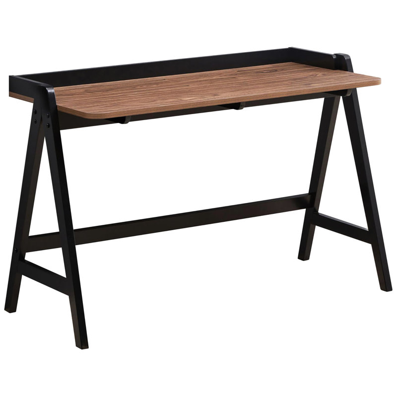 Bureau de style industriel avec plateau en noyer et ports de finition rectangulaires d'accès de charge, bureau essentiel