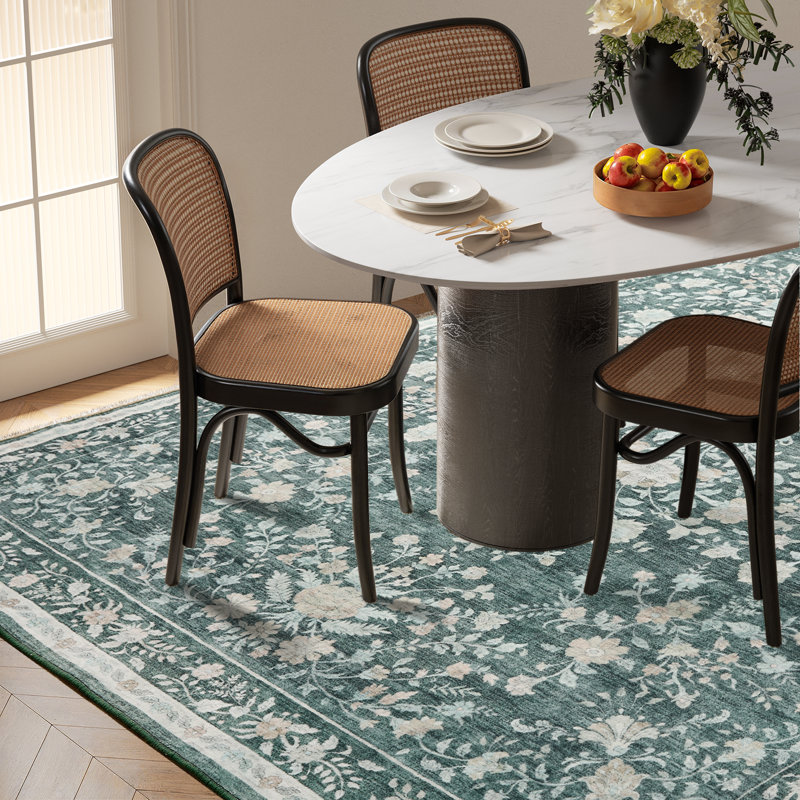 Machine Washable Area Rug with Non-Slip Backing, Vintage Floral Area Rug for Living Room, Bedroom, Dinning Room, Home Office