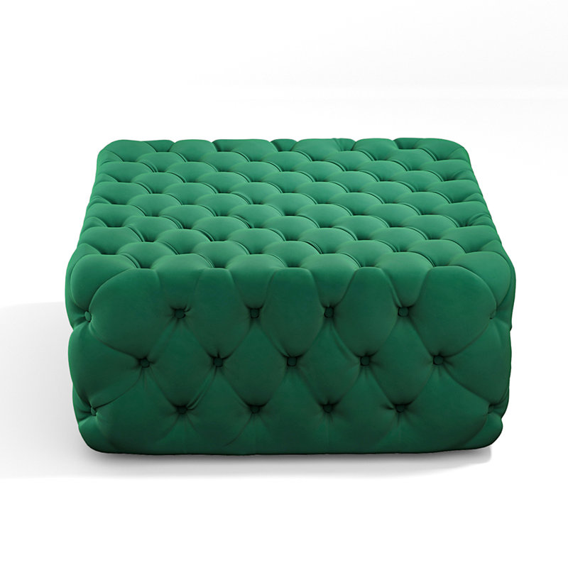 Silkgrass Velvet Tufted Square Footstool Ottoman, Green