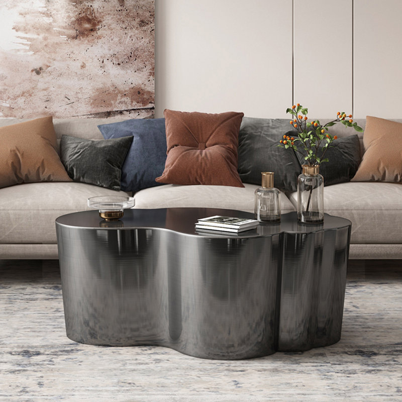 Light luxury style irregular-shaped coffee table, Gray, 15.7" H x 39.4" L x 23.6" W