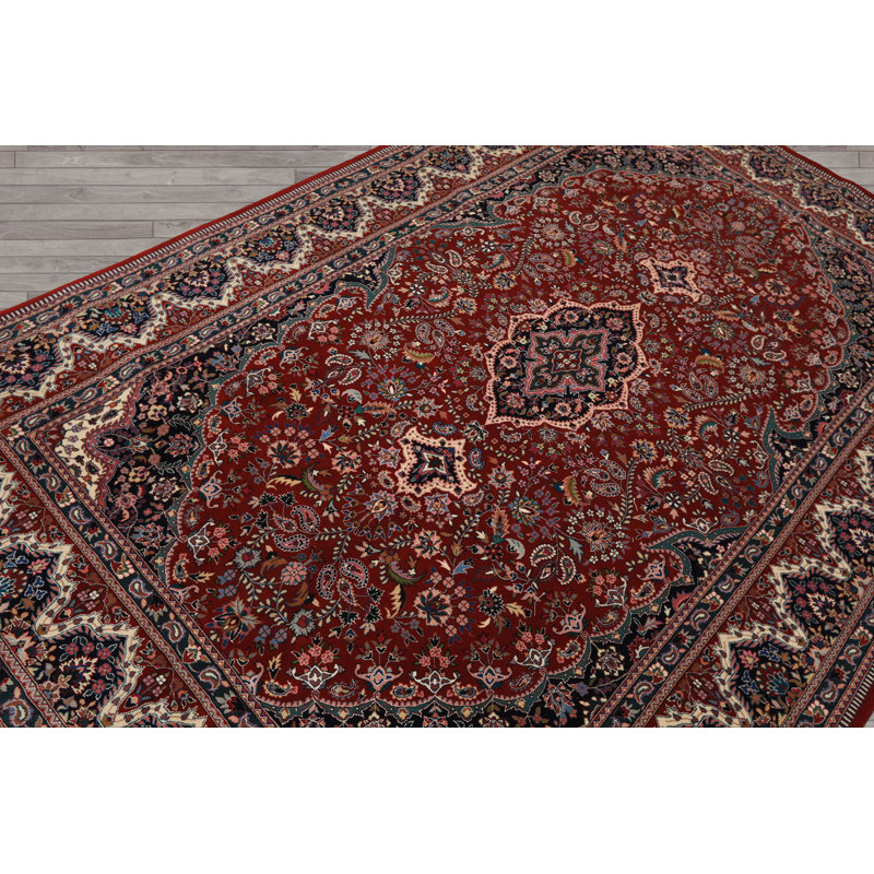 Tapis traditionnel en laine et soie rouge noué à la main de 6 pi 1 po x 9 pi 2 po 250 KPSI