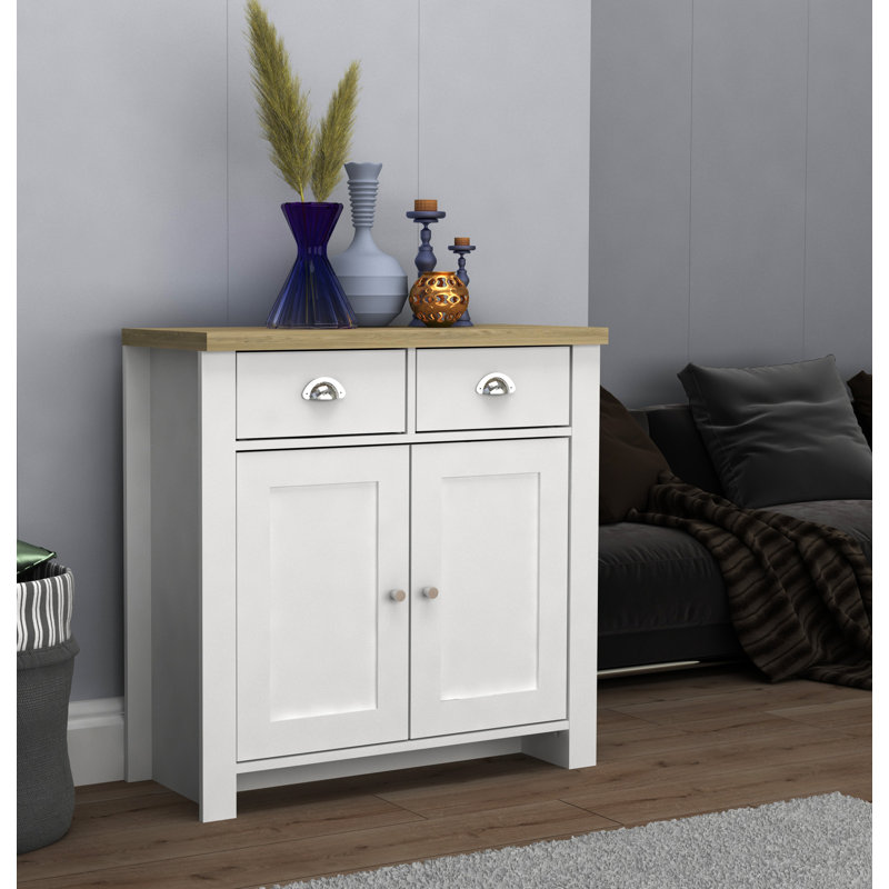  Buffet haut de gamme - Rangement élégant avec tiroirs doubles et armoire, l 31,1 po x P 14,0 po x H 32,0 po, Blanc