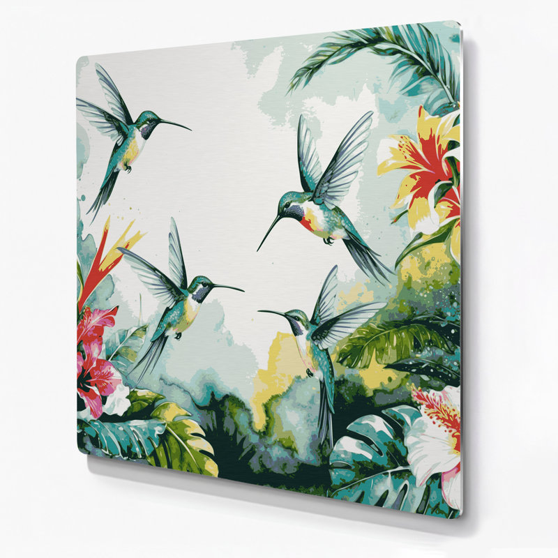 Colibri hawaïen, art mural en métal beige