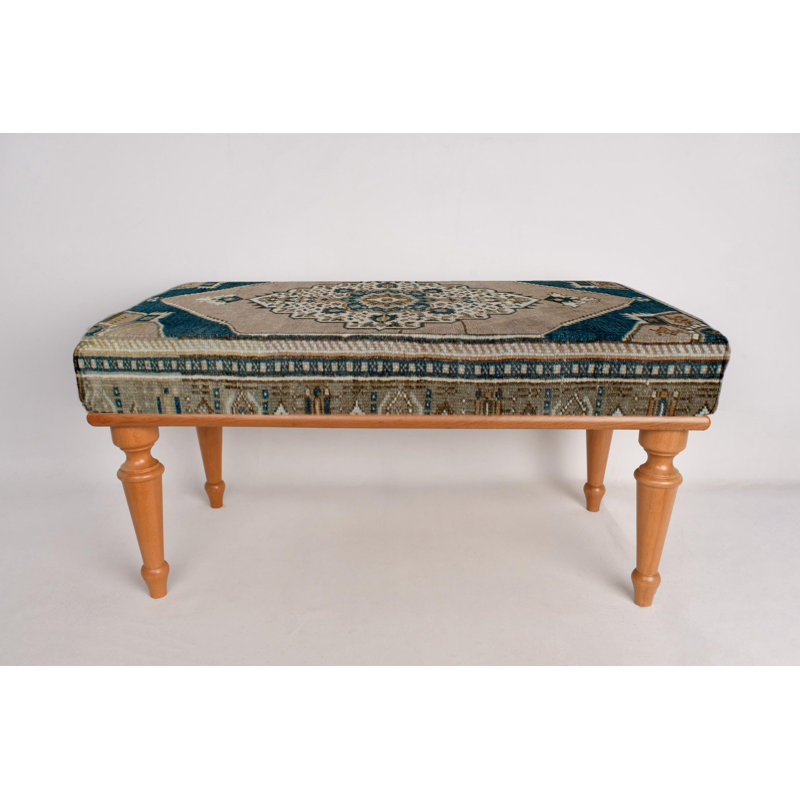 Cotton Upholstered Bench, Natural, 45cm H x 90cm W x 45cm D