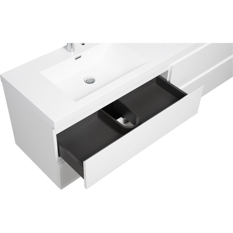 Meuble-lavabo mural élégant avec lavabo en résine de qualité supérieure et rangement spacieux, Blanc