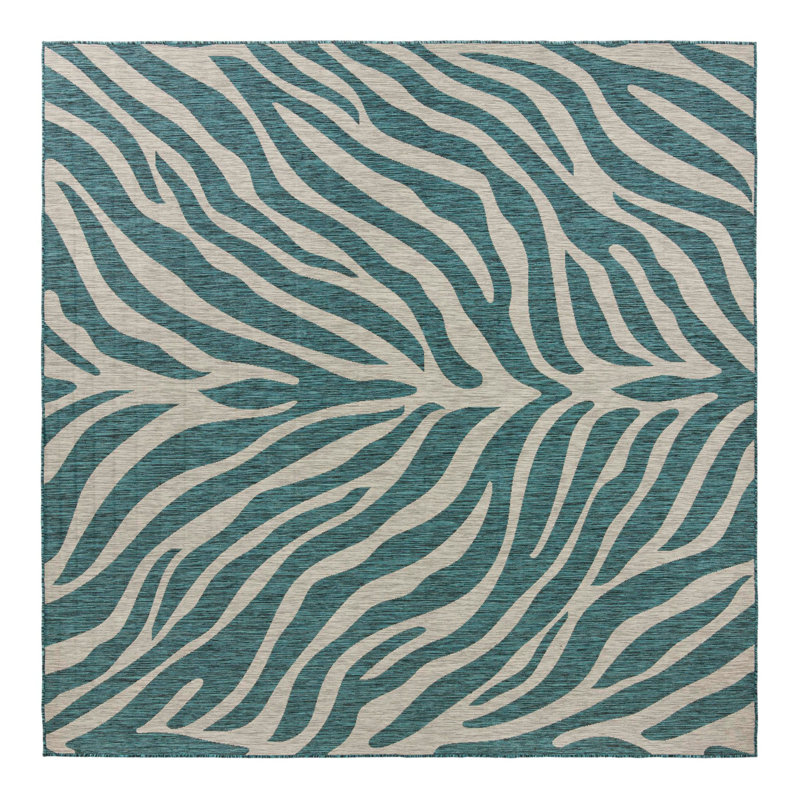 Teal Tsavo Indoor/Outdoor Safari Rug, Square 10'