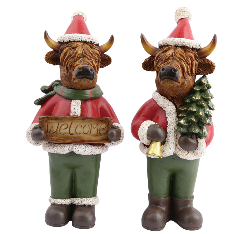 Figurine de vache Highland Résine 2, Figurines, brun, résine, ensemble de 2, plateau de table, salon, Noël