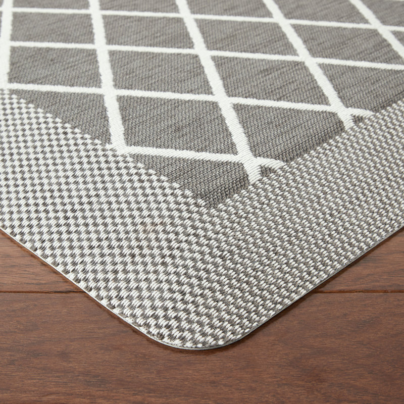 Miles Blue and White Polyester Anti-Fatigue Kitchen Mat