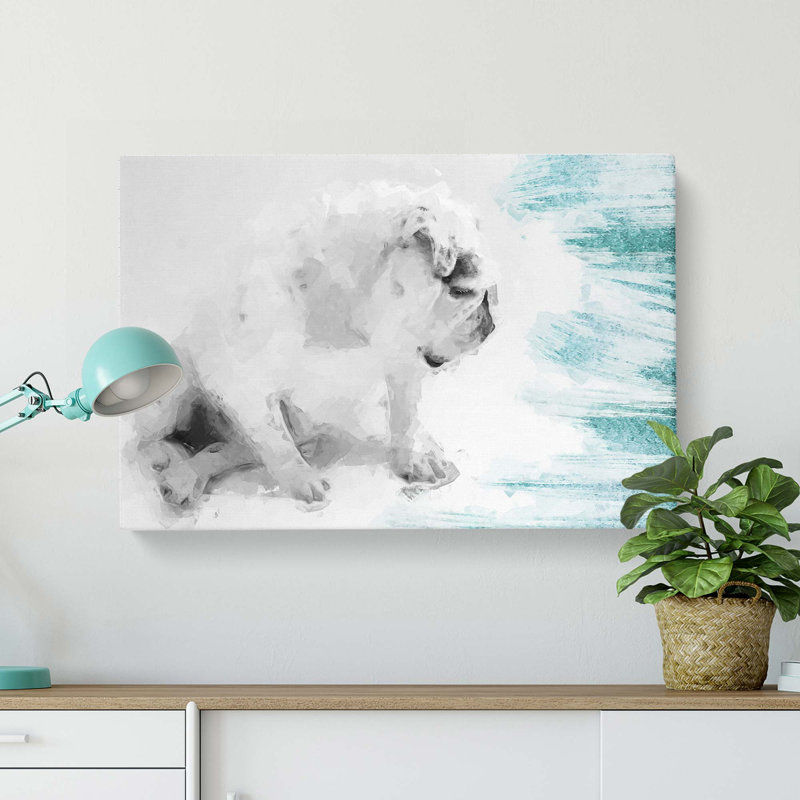 White British Bulldog Profile In Abstract - Wrapped Canvas, 40cm H x 60cm W x 3cm D