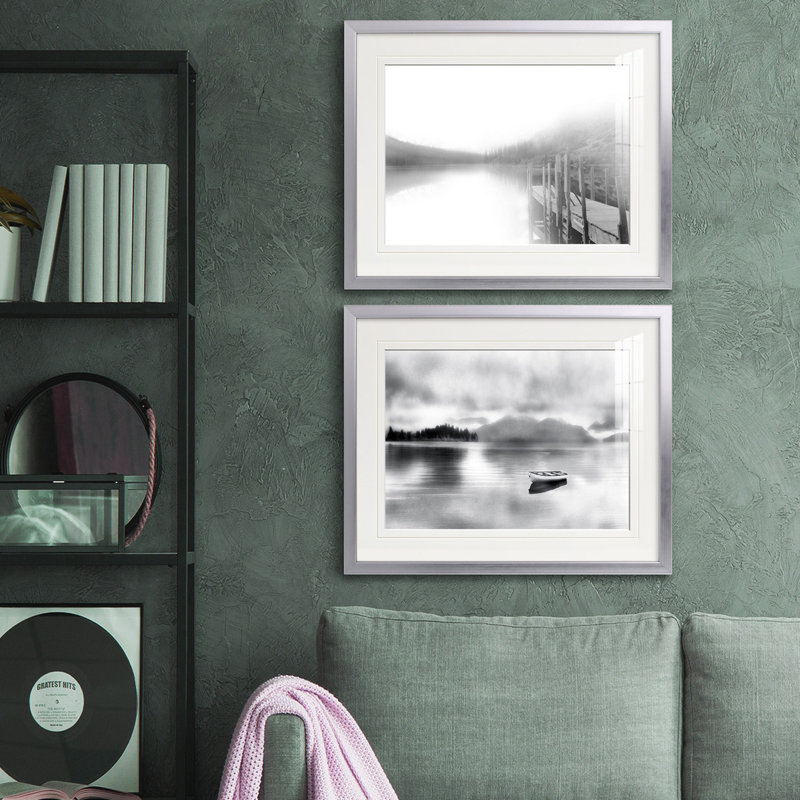 " Mist On The Docks " 2 - Pieces, Silver Framed Paper, White Mat