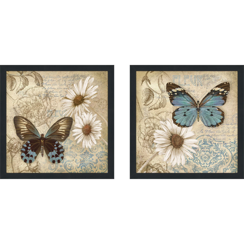 «Butterfly Garden I», ensemble de 2 impressions, H 21,5 po x l 43 po x P 0,75 po, Cadre espresso