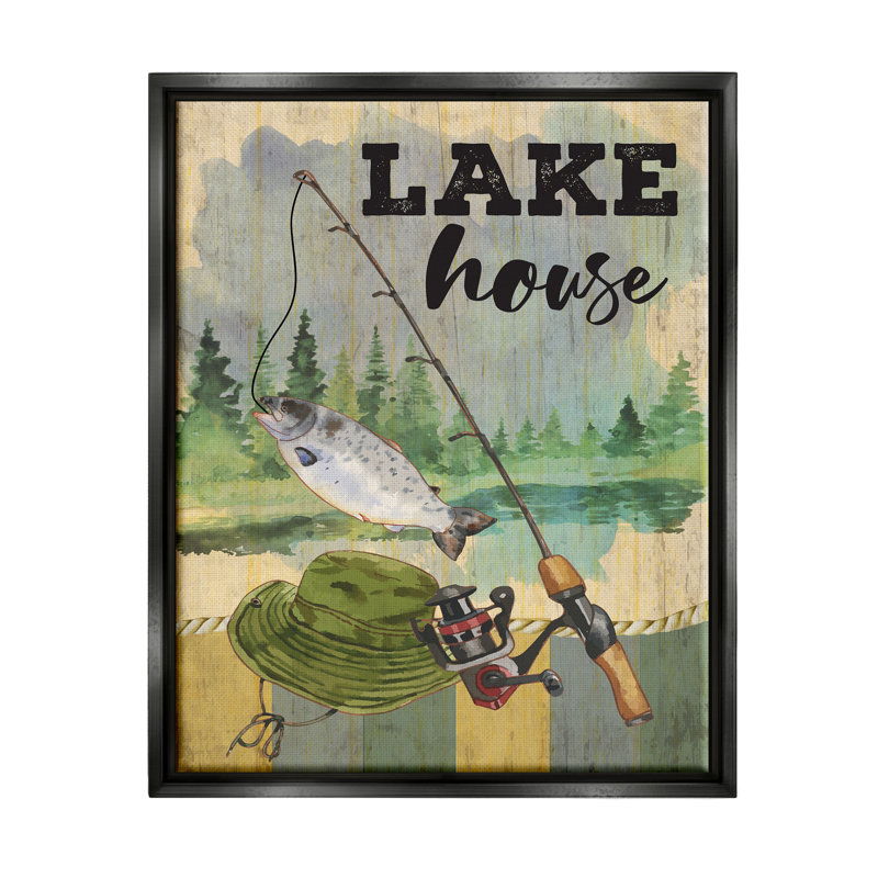 «Lake House Fishing Angler», impression, Cadre flottant noir de jais, H 21 po x l 17 po x P 1,7 po