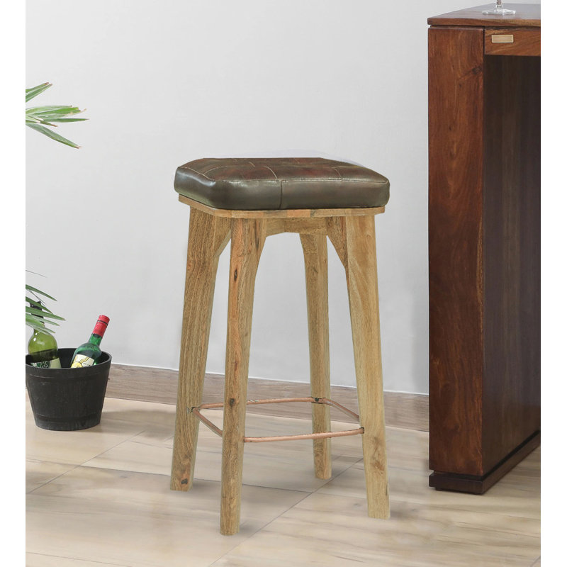 Upholstered Counter Stool with Solid Wood Frame
