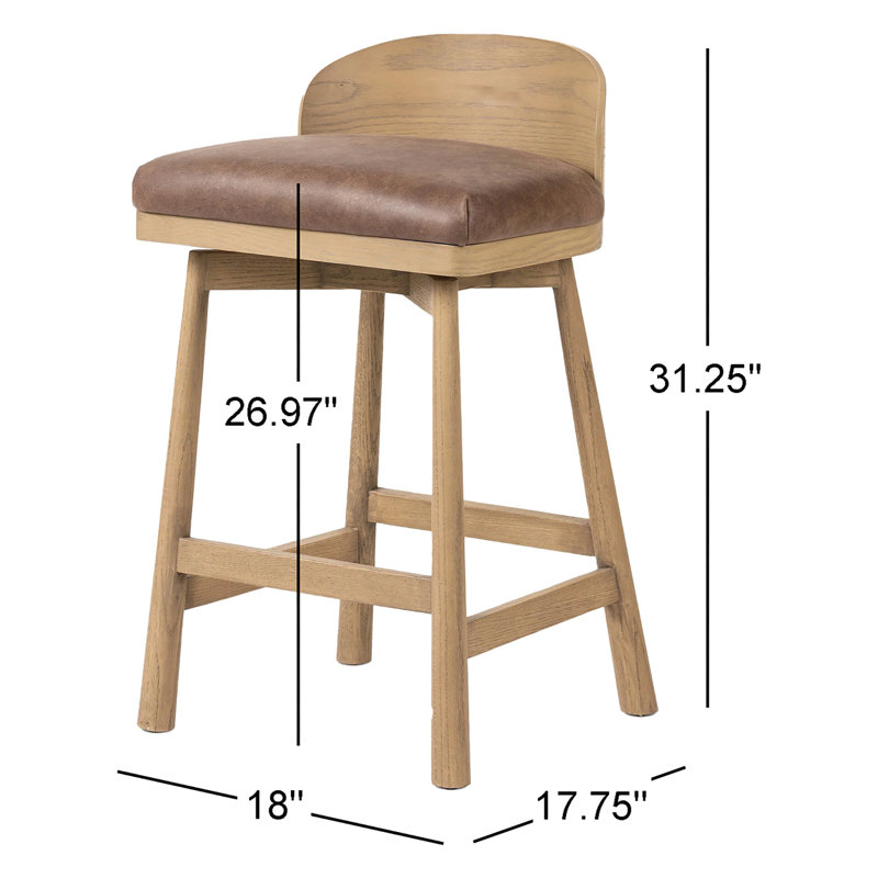 Cloris Swivel Stool-Altair Sienna-Counter & Bar, Blonde Oak, Palermo Cigar Genuine Leather