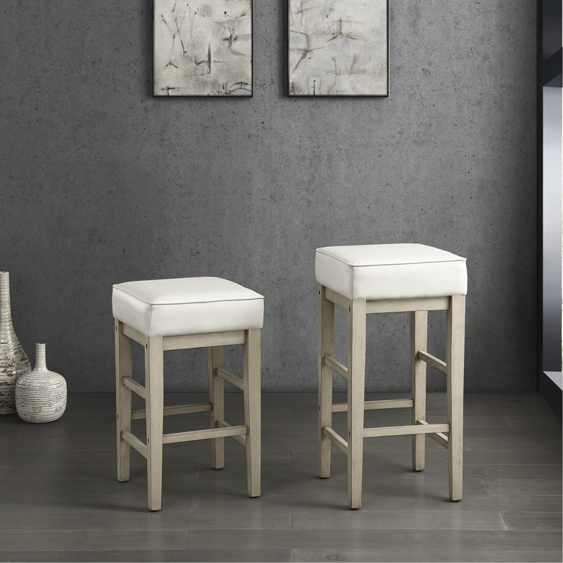2 tabourets Brickhill de 29 po de hauteur, siège transitionnel en similicuir blanc, structure en bois massif, poids de 250 lb, 2 tabourets de 29 po, capacité de siège, capacité de 250 lb