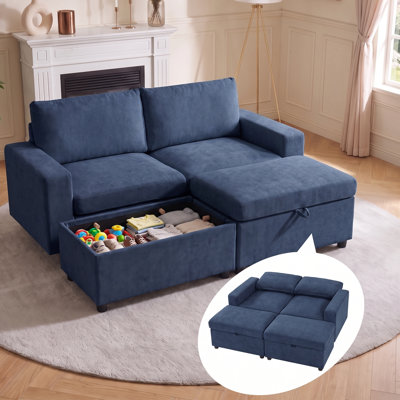 Canapé-lit d'intérieur Chenille Cloud de 157 cm, fauteuil surdimensionné avec rangement et canapé-lit convertible, fauteuil lounge avec larges accoudoirs et repose-pieds, fauteuils de lecture pour adultes, canapés bleus pour salon