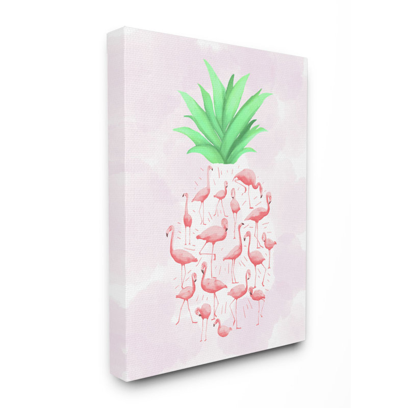 « flamant rose ananas animal rose design », impression, Toile tendue, H 20 po x l 16 po