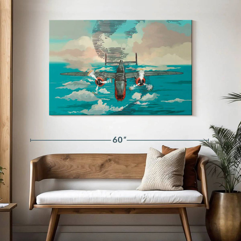 Mehar avion au-dessus de la mer, H 32 po x l 48 po