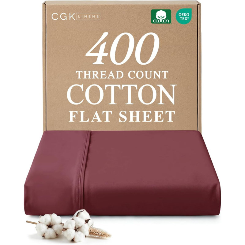 400 Thread Count Cotton Flat Sheet – Cooling, Breathable & Soft Top Sheet, Burgundy, King