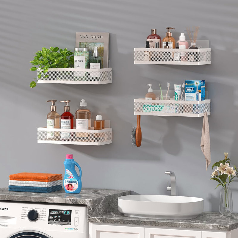 2 Packs Hanging Storage Baskets Organizer Wall Mount, Metal Wire Storage Bin Rack, White