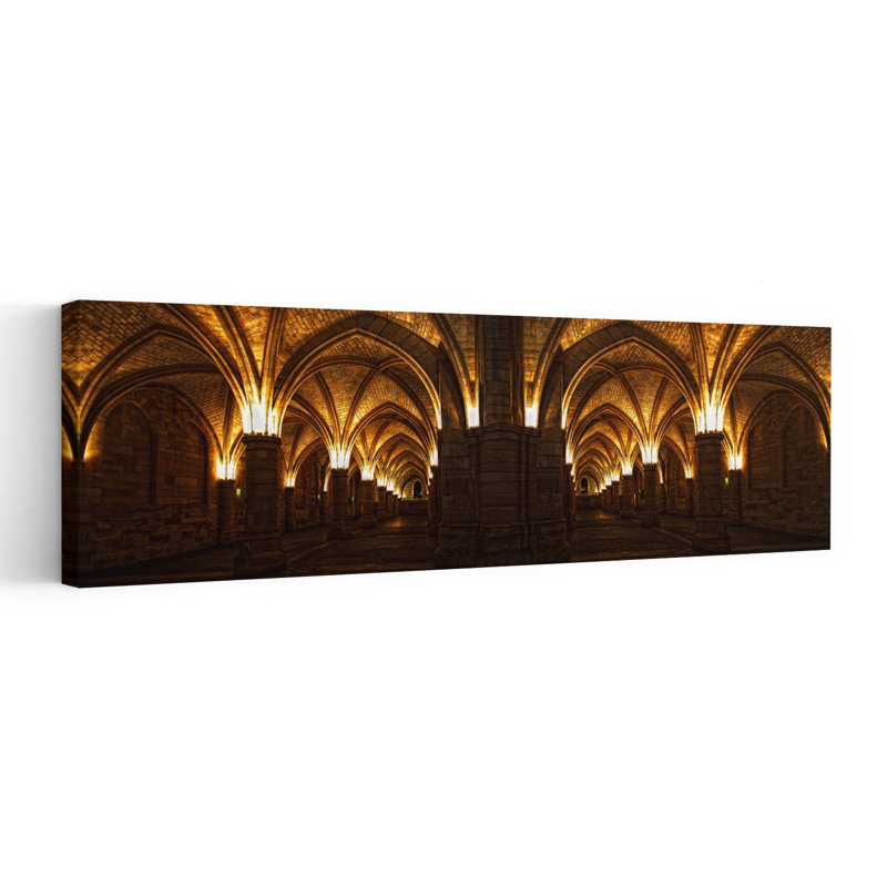 «Illuminated Arches Dramatic Elegant Gothic Architecture», art mural, H 16 po x l 48 po