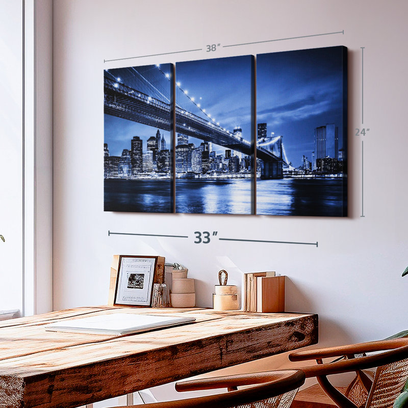 «Twinkling Brooklyn Bridge» sur toile, H 24 po x l 38 po