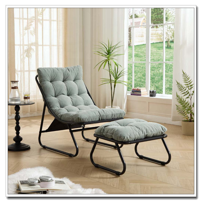 Chaise longue d'extérieur avec repose-pieds pour patio, Vert clair