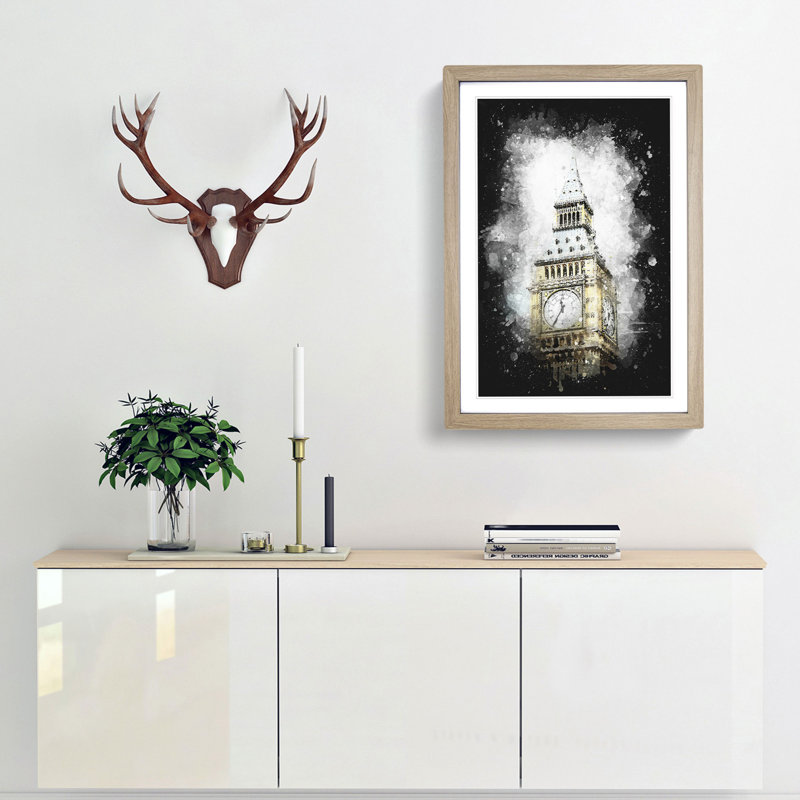 Big Ben - Picture Frame Graphic Art Print, 45cm H x 33cm W x 2cm D, Oak Framed