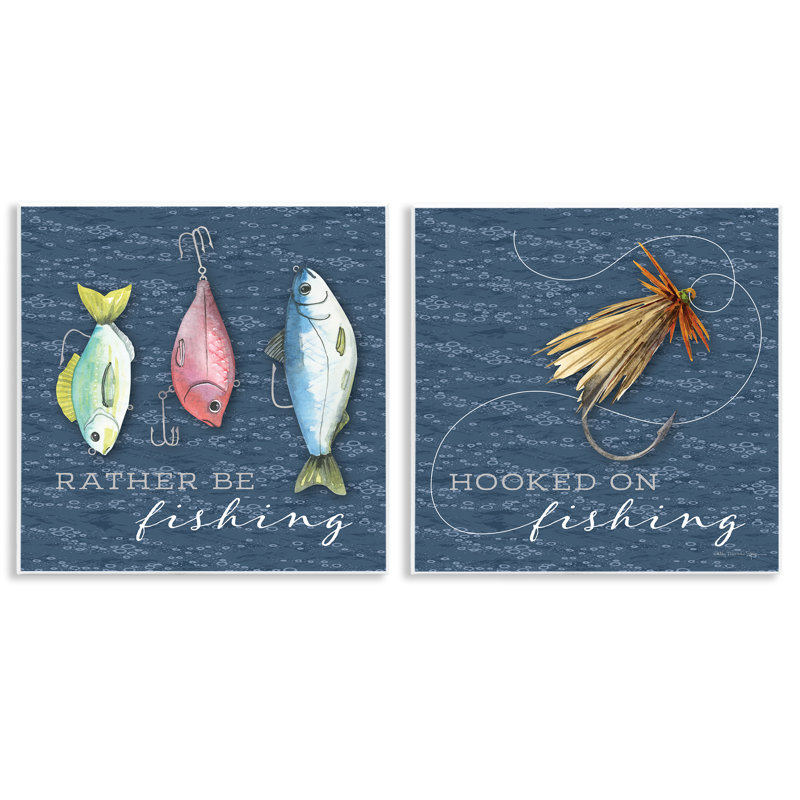 Ensemble de 2 plaques murales Gone Fishing Sayings, design par Holly Thomas Stein