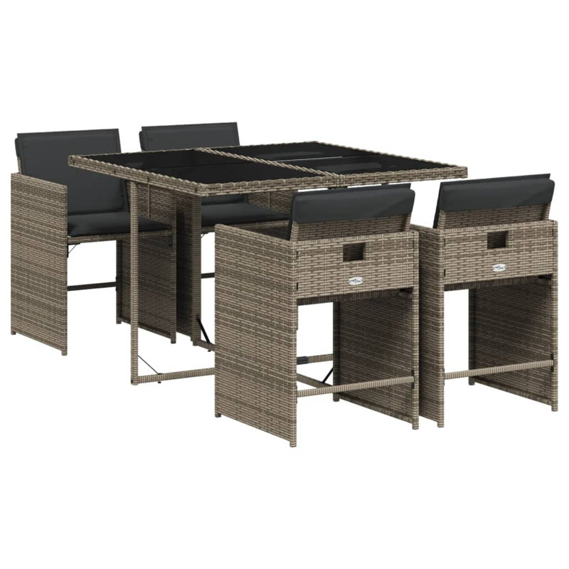 Ensemble repas de patio 5 pièces avec coussins en polyester Latitude Run®, Gris, Gris, 4