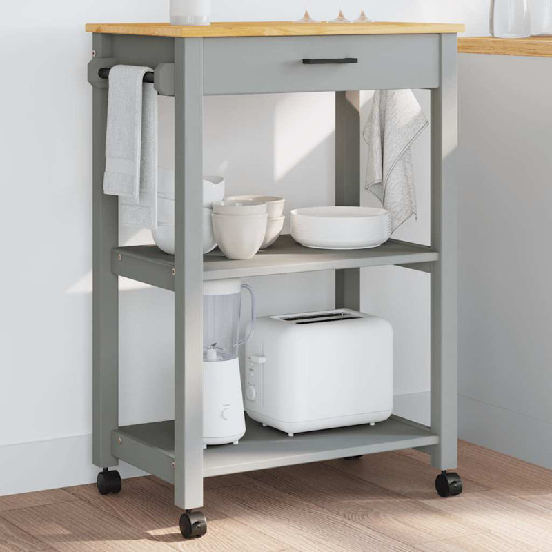 vidaXL Kitchen Trolley MONZA 23.6"x15.7"x34.8" Solid Wood Pine, Gray