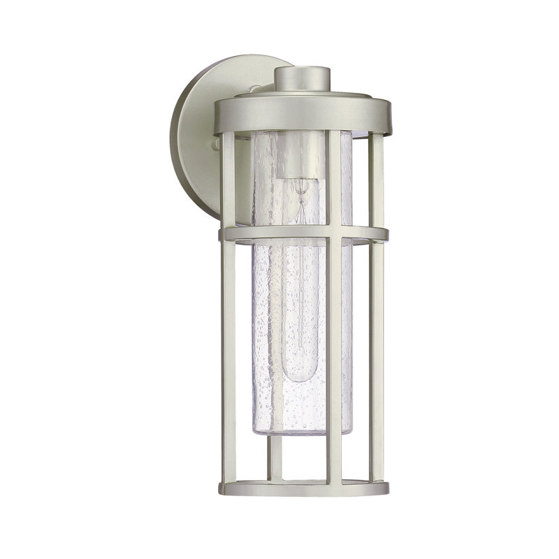 Lanterne murale d'extérieur en verre ensemencé Encompass, Aluminium satiné, H 14 po x l 5,5 po x P 7,25 po