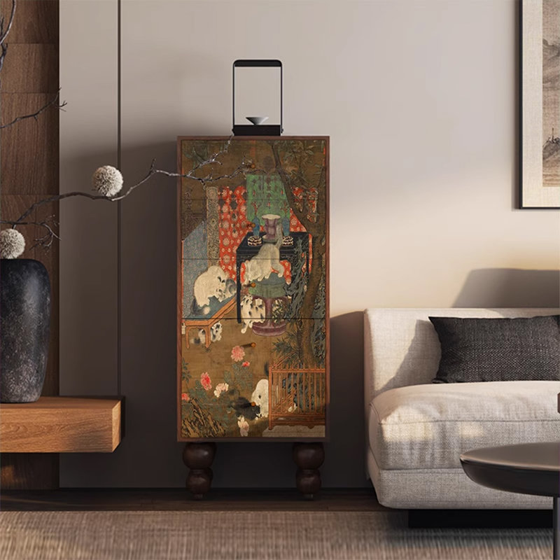Armoire en frêne avec plateau large et cinq tiroirs, Noyer