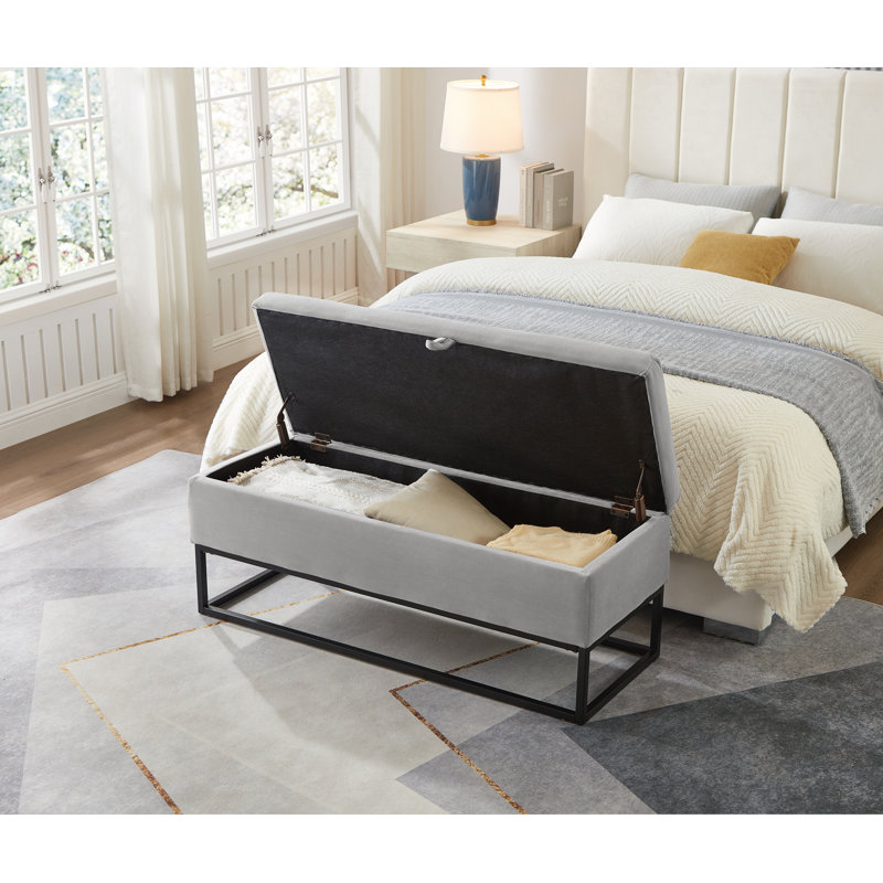 Banc de rangement en velours 46,1 po Jiayi, Gris, Noir
