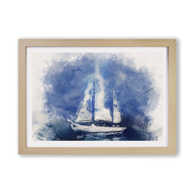 White Sailboat Paint Strokes - Framed Print