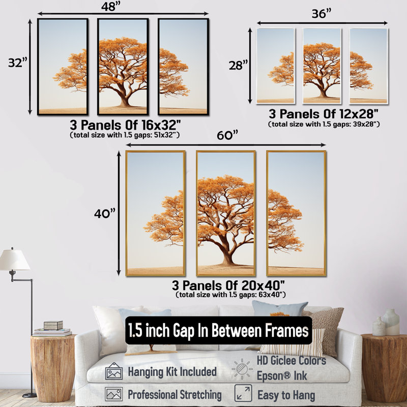 «Brown Essence Of Oak Tree», ensemble de reproductions d'art mural, Cadre flottant blanc, H 40 po x l 60 po x P 1 po