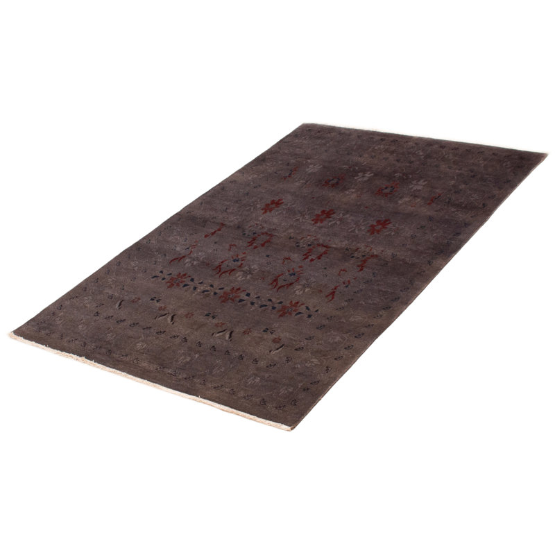 Tapis gris foncé en laine noué à la main de conception unique 4 pi 6 po x 6 pi 11 po