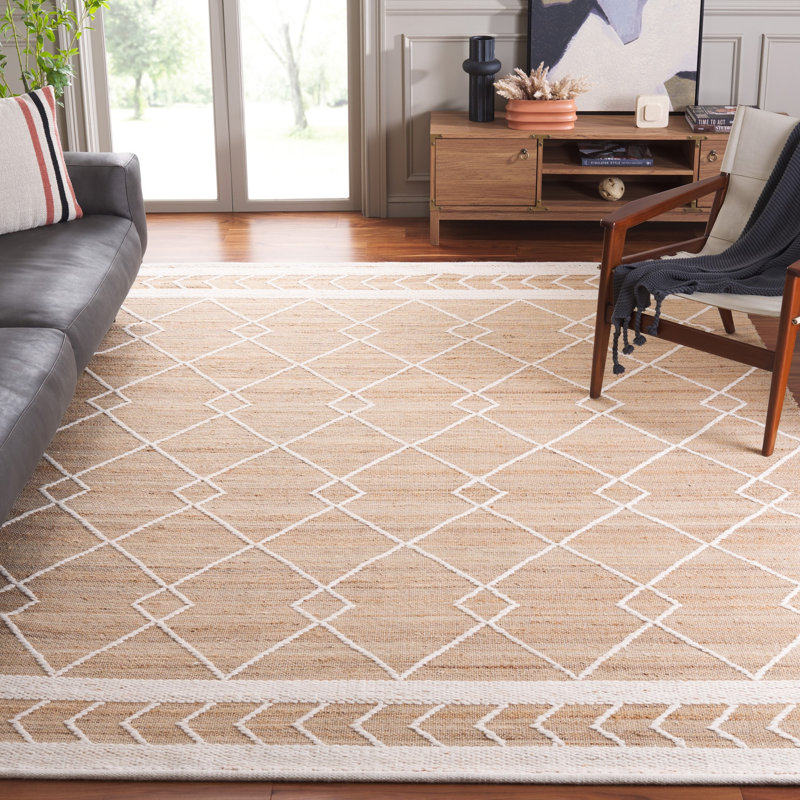Natural Fiber Hand Woven Jute/Wool/Cotton Geometric Rug in Natural/Ivory, Rectangle 8' x 10'