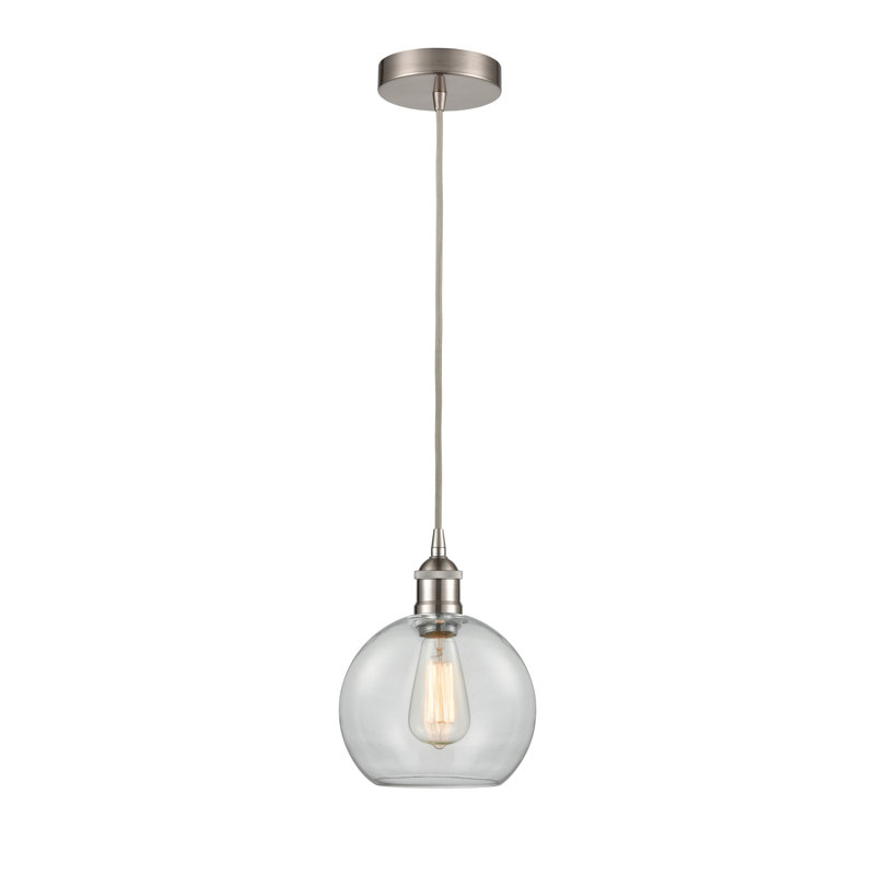 Luminaire suspendu simple à 1 lumière Ralph, H 10,75 po x l 8 po x P 8 po, Transparent, Nickel satiné brossé