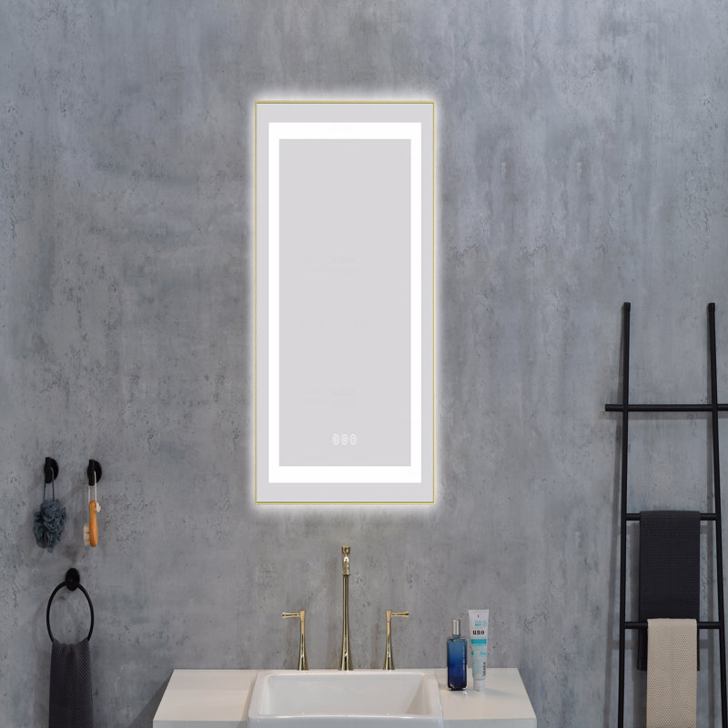 Miroir d'appoint de salle de bain 20 "x 28" à DEL avec façade et rétroéclairage, miroir de meuble-lavabo mural avec cadre en aluminium