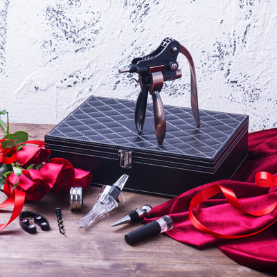 Ensemble d'ouvre-bouteilles, ensemble de 7 tire-bouchons tout-en-un de qualité supérieure avec bouchon à vin, verseur, coupe-papier, boîte-cadeau en cuir de luxe